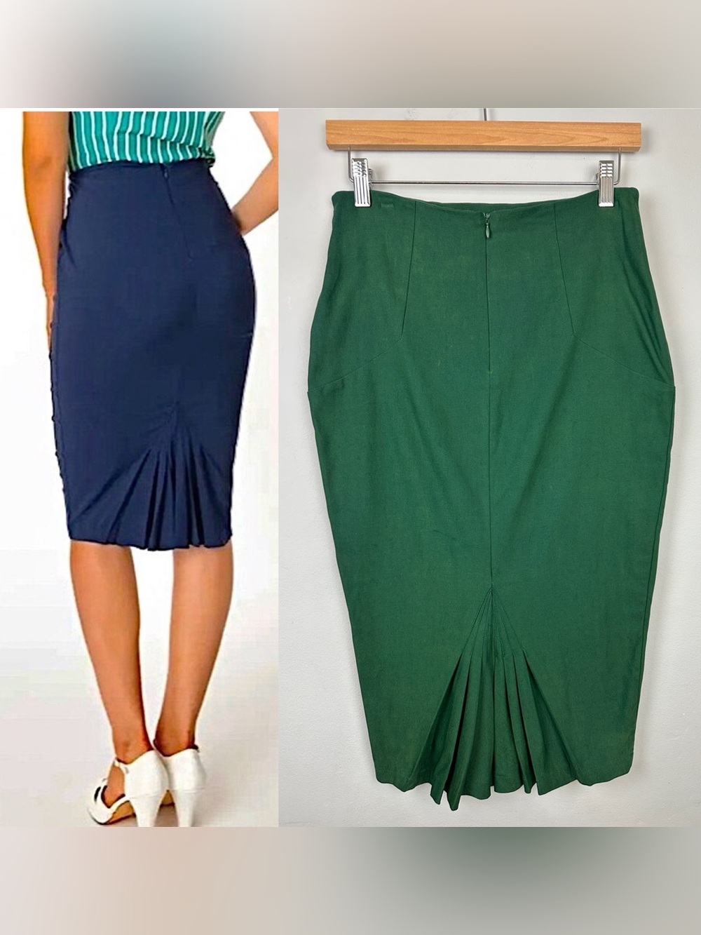 Unique Vintage 1950s Green High Waist Tracy Wiggle Pencil Skirt Sz M